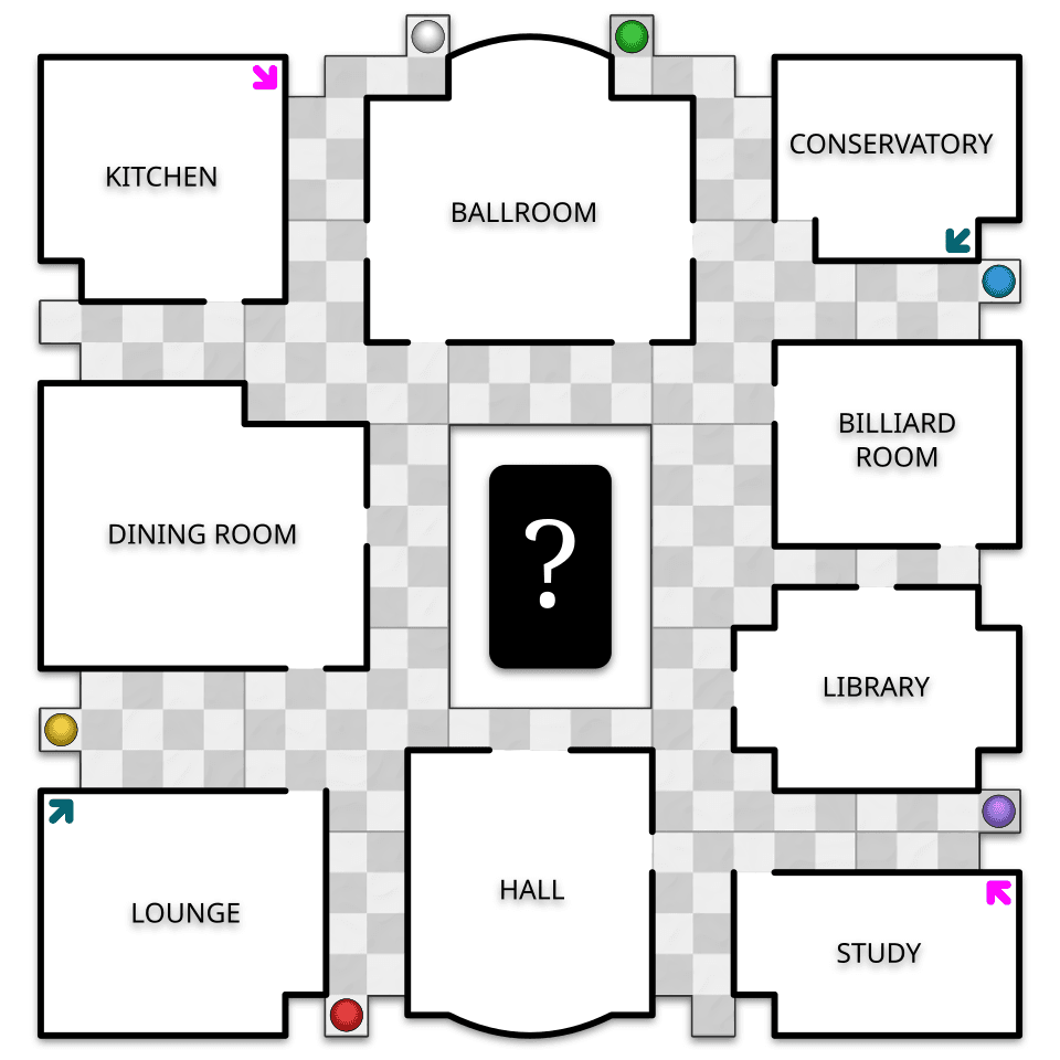 Illustrated classic Cluedo detective board