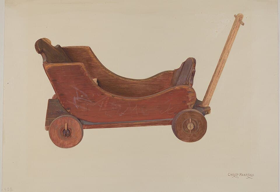 Vintage wooden toy cart from the 1930s