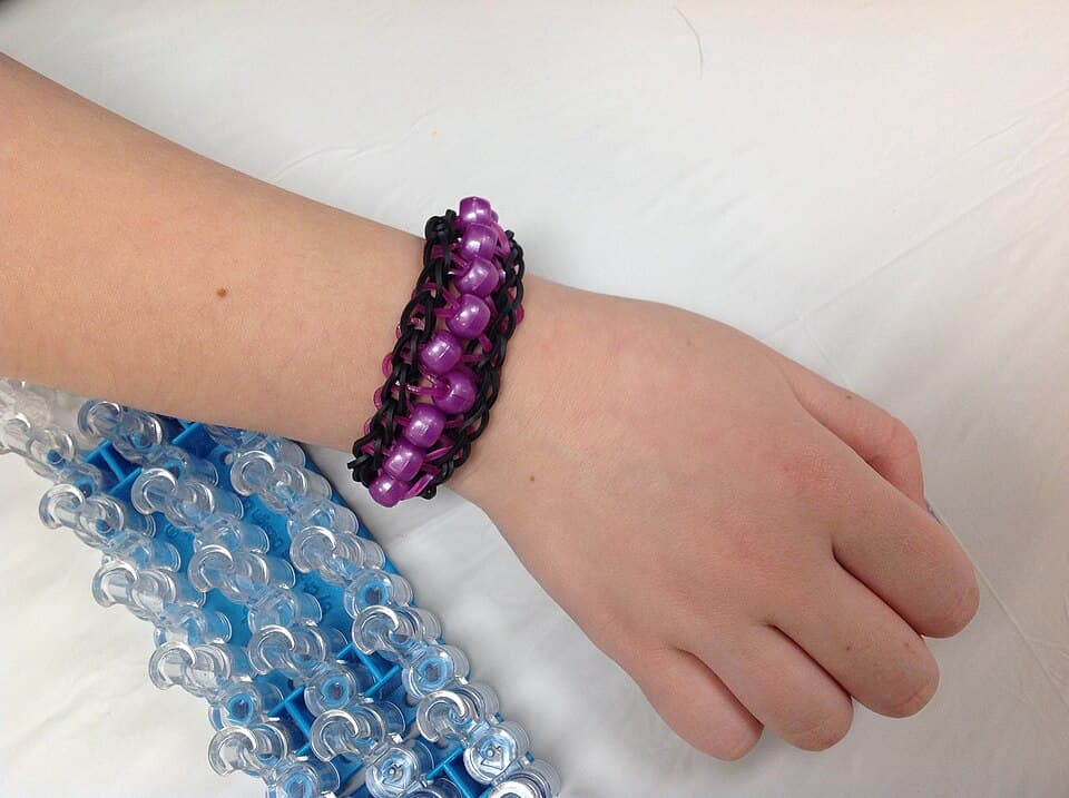 Rainbow Loom bracelets made with bands and beads