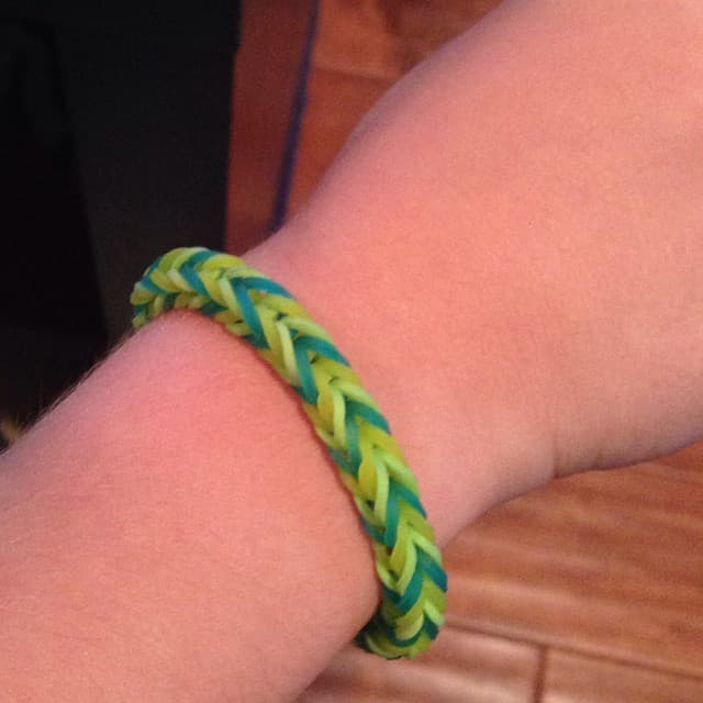 Rainbow Loom band bracelet on a wrist