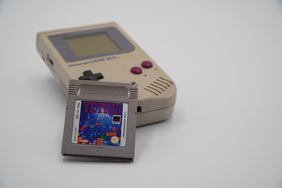 Original Nintendo Game Boy handheld console, grey model, front view
