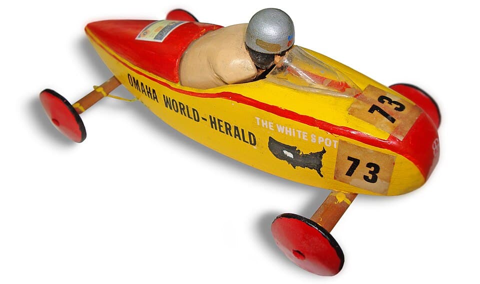 Vintage Soap Box Derby racer model with driver