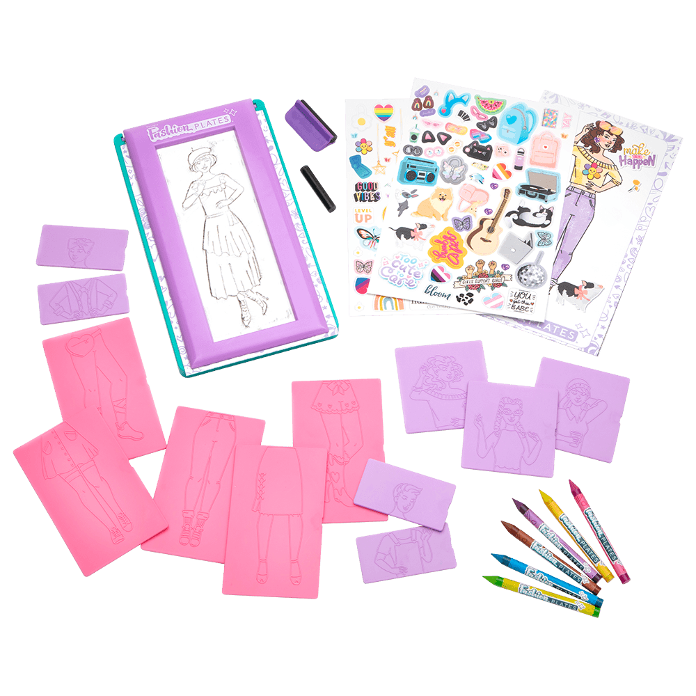 Fashion Plates My Style drawing board, mix-and-match rubbing plates, pencils and stickers