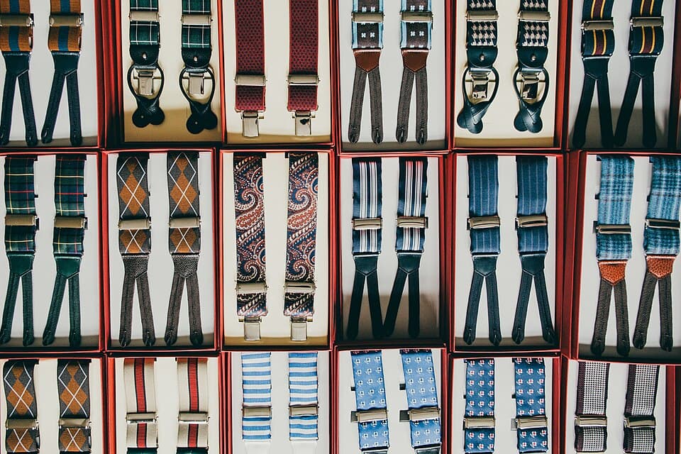 Display case of patterned suspenders